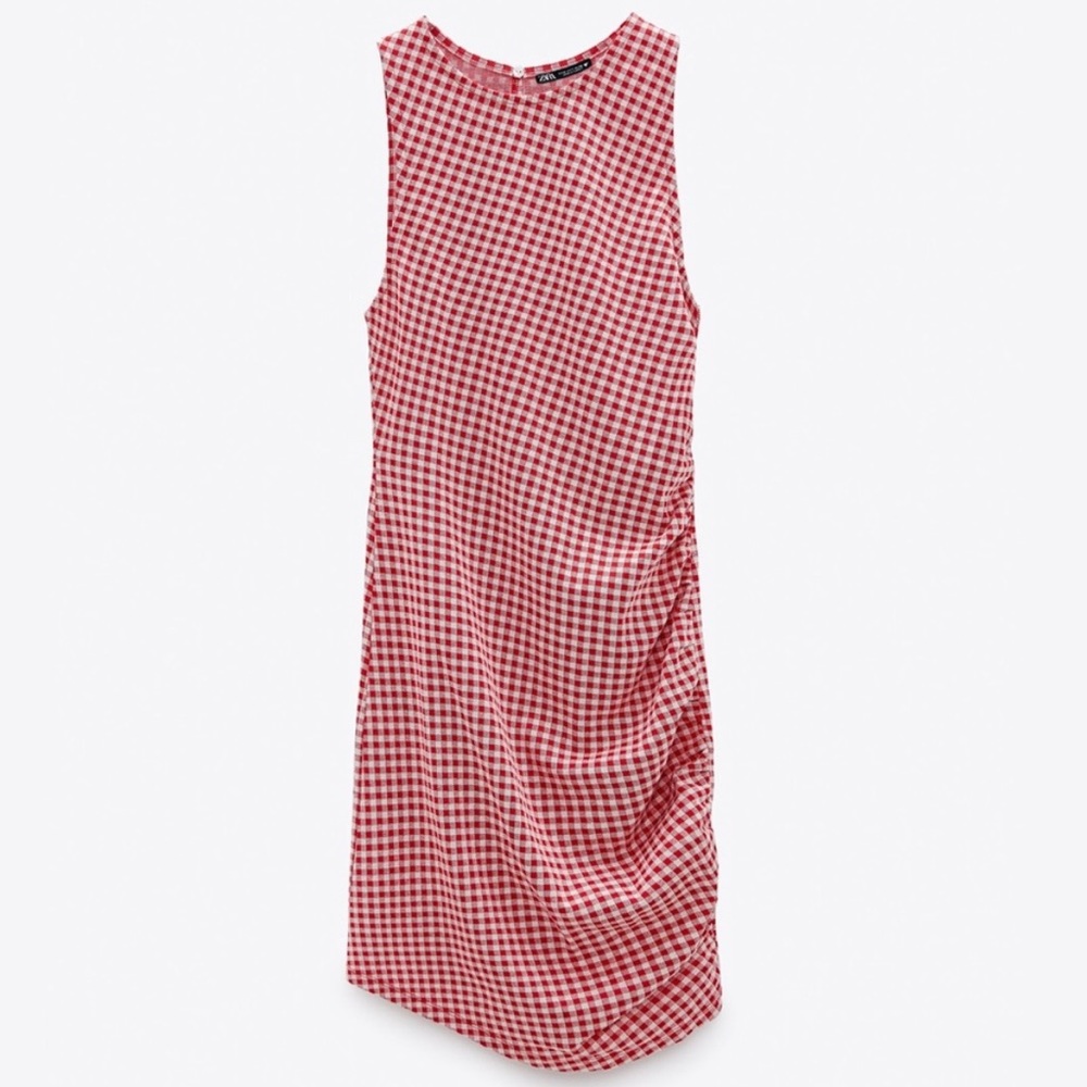 Zara Bodycon Ruched Gingham Mini Dress
